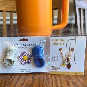 SOLD Palmetto Moon Clogs and Flower Straw Toppers & Tumbler Charms- 40 oz